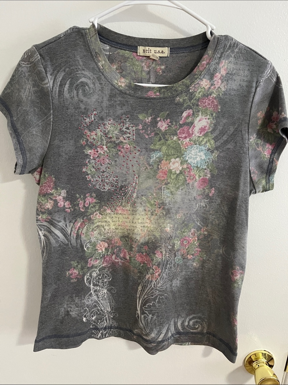 Women's Floral Gray Short Sleeve Tee